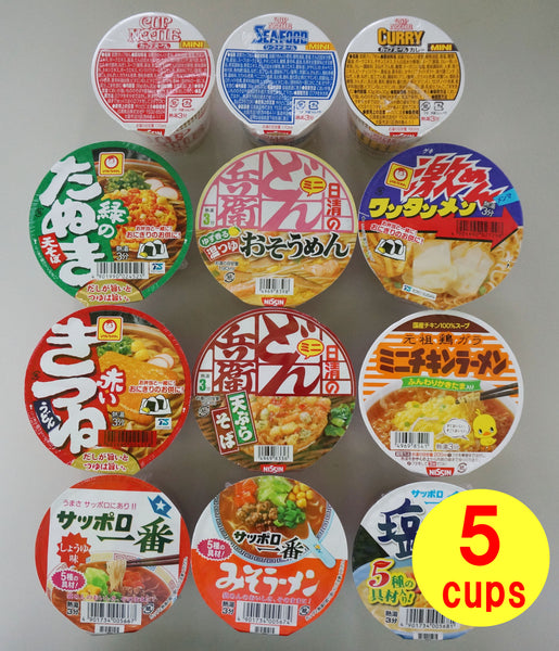 Cup Noodle Mini Cup 5 Cups Assortment Set with 2 Chopsticks(random select)
