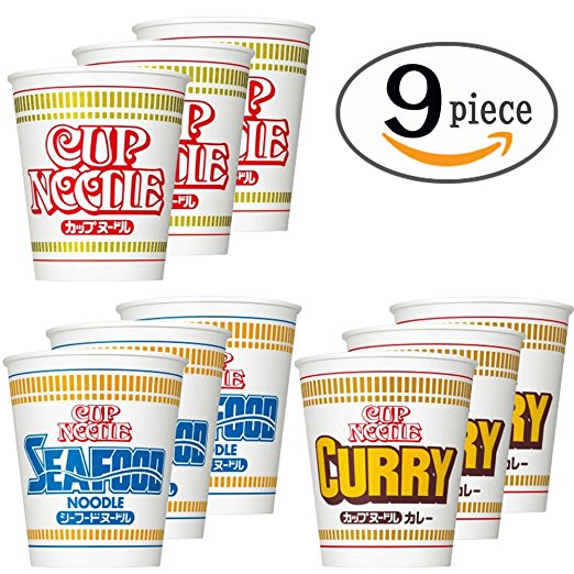 Nissin Cup Noodles 9 Cups Set (soy sourse, seafood taste and curry :each 3)