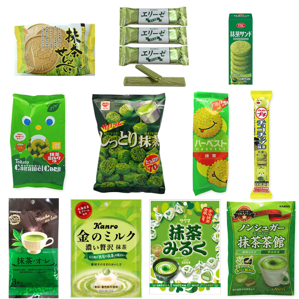 Matcha Flavor 14 Packs Assortment Set (cookies, candies, chocolates and teas)