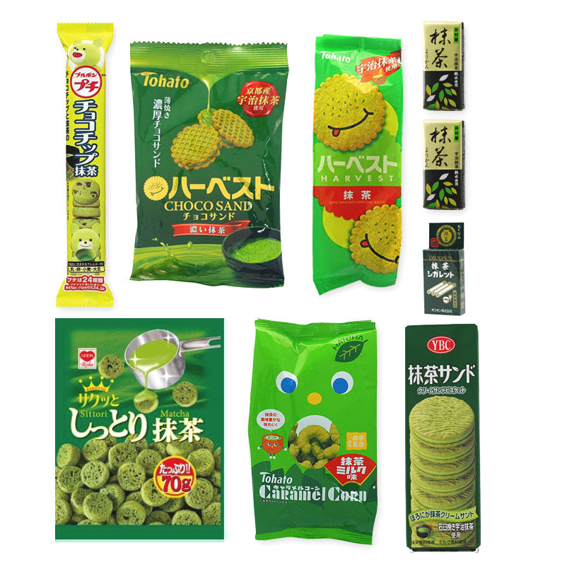 Matcha Flavor 9 Packs Assortment 【B】 Set (cookies, chips, snacks and sweet bean past jellys)